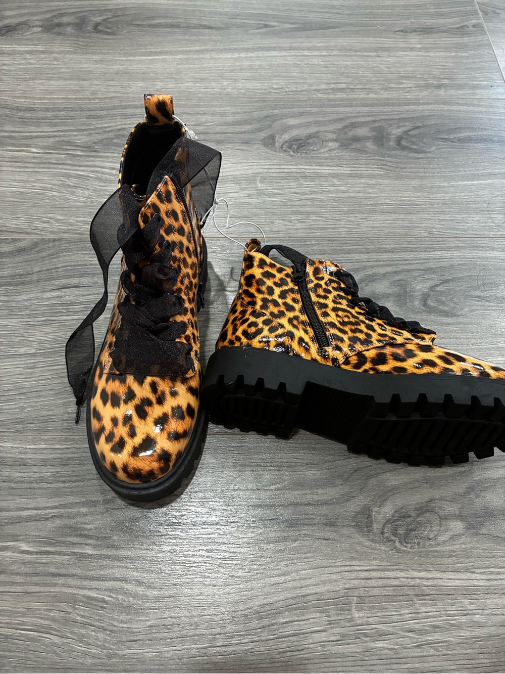 Leopard Print Lace-Up Ankle Boots - Girls